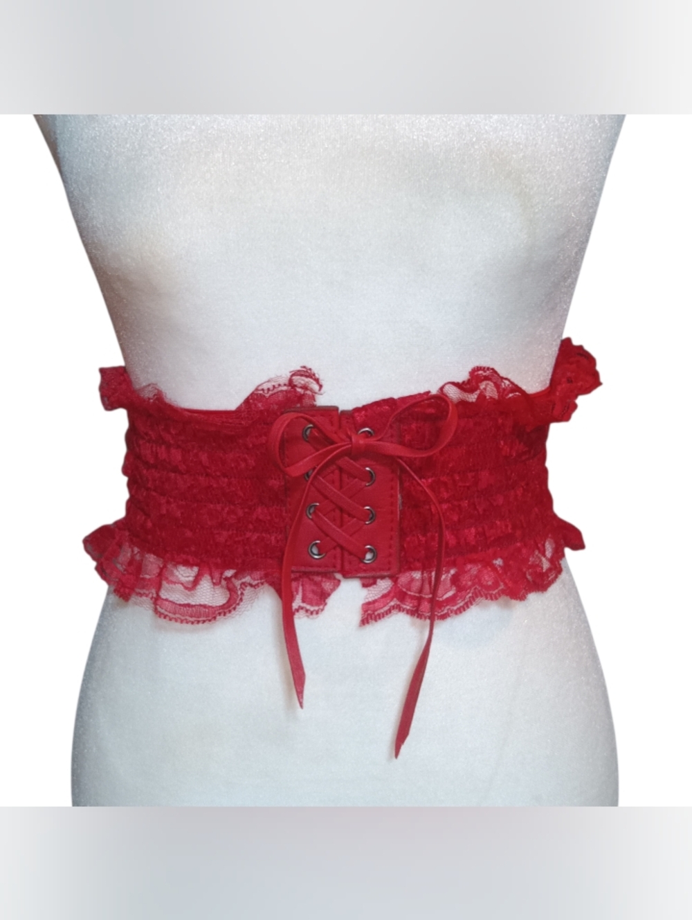 Red Lace Corset Belt 3" Wide Elastic Waistband Snap Back Victorian Cosplay